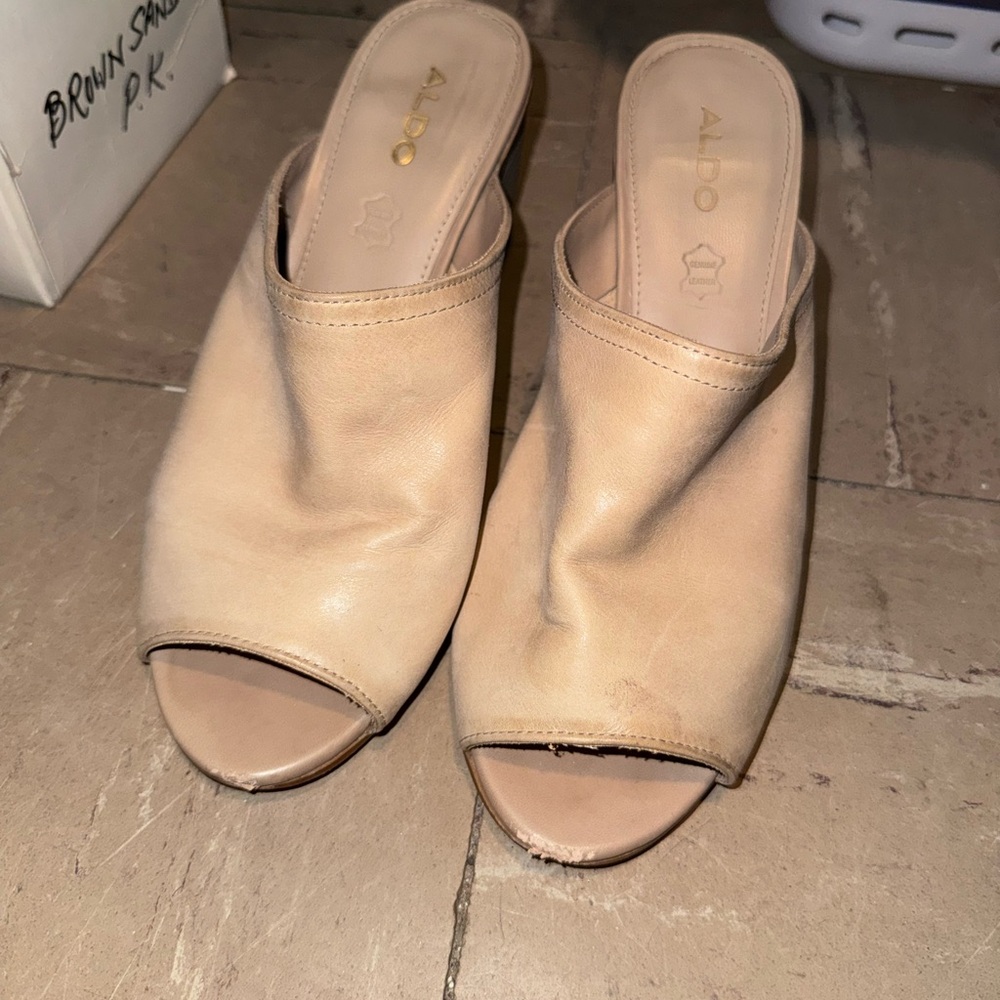 ALDO Beige Open-Toe Slip-On Mule